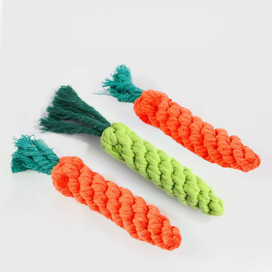 B113201 (五件起批) 胡蘿蔔卡通造型 棉繩玩具 創意 貓狗繩結雙結磨牙玩具