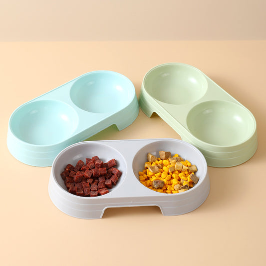 123301 (十件起批) 馬卡龍色小號橢圓形寵物雙碗  簡潔風狗碗食盆寵物碗